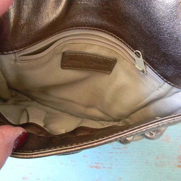 Vintage Maud Frizon PARIS BRONZE/GOLD PLEATED SMALL LEATHER SHOULDER BAG - Picture 8 of 9